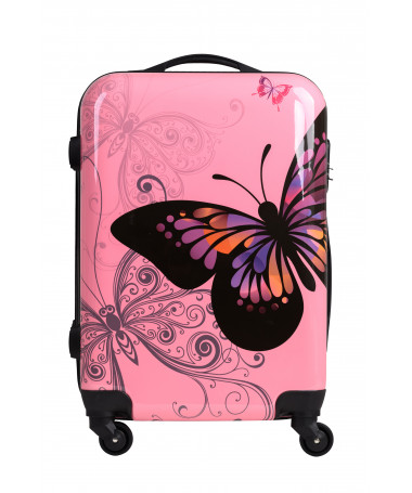Mała walizka kabinowa podróżna Motyl Pink S